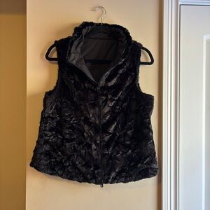 Women's Black Faux Fur Vest (Reversible)